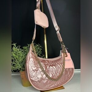 Juicy Couture Half Moon Crossbody Bag Dusty Blush Quilted w Coin Purse NWT